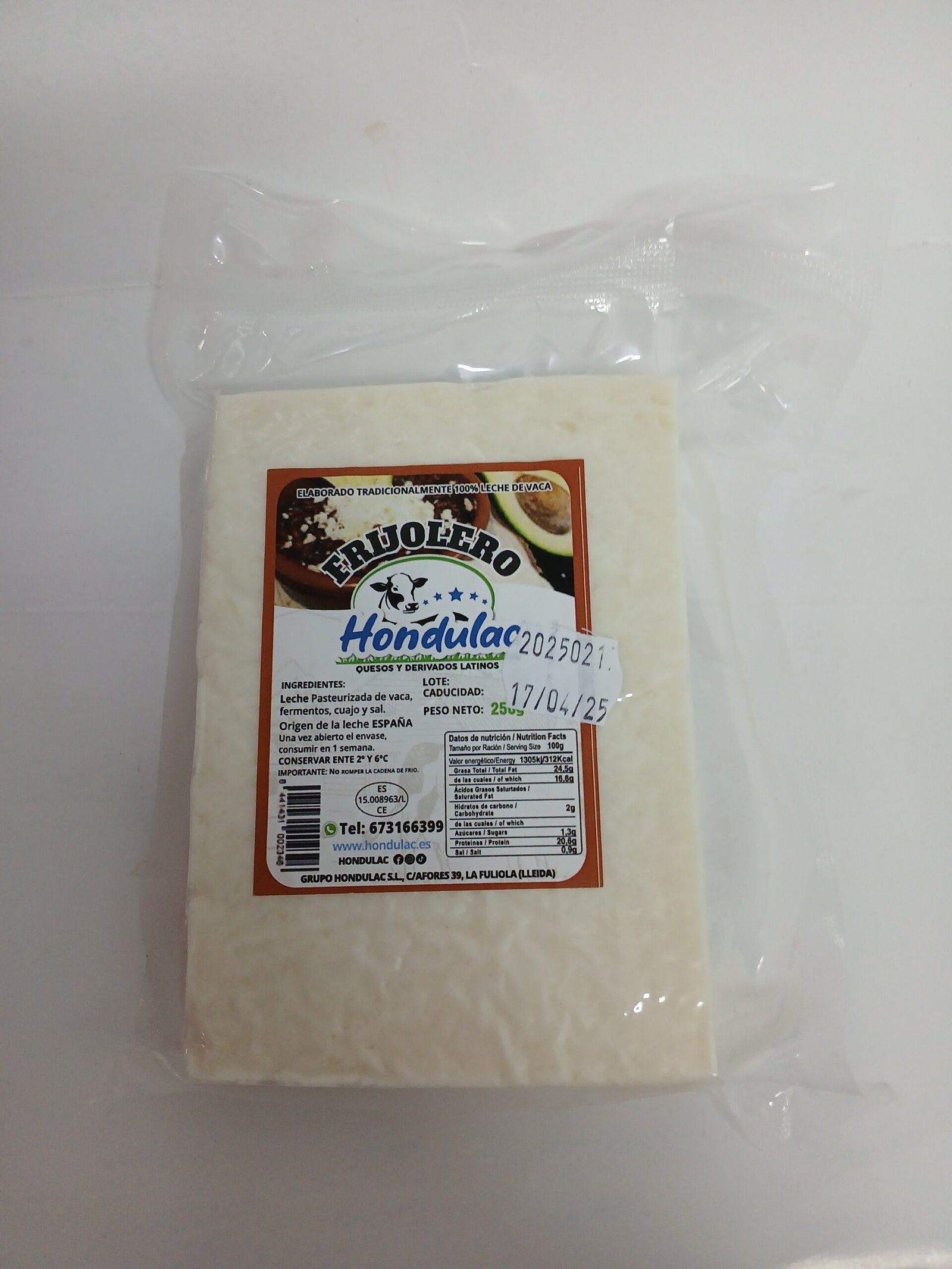 Queso Frijolero Hondureño 250g (Hondulac)